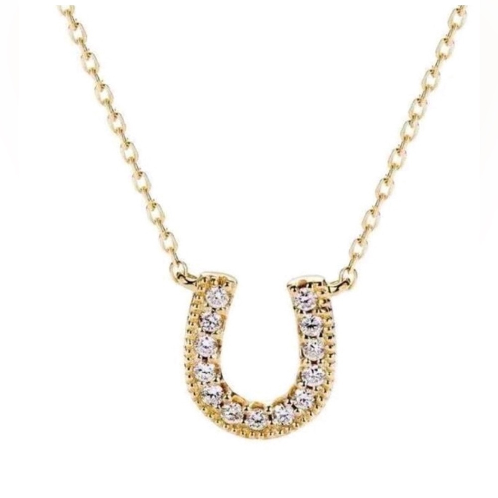 Horseshoe Necklace Gold Plated .925 Lined with Cubic Zirconias, New!